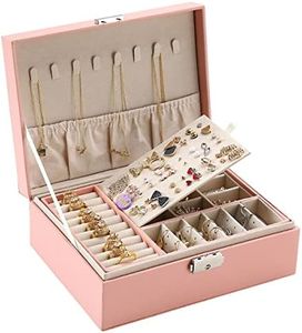 ProttyLife Jewelry Organizer Box- 2 Layer Women Jewelry Box Organizer Large Lockable Display Jewelry Holder for Earring Ring Necklace (Pink)