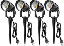 Junview 12W LED Spot Light Outdoor LED Landscape Lighting 120V AC Waterproof Landscape Lights Spot Lights for Yard with Spiked Stake Flag Lights Garden Decorative Lamp with US 3-Plug in (4 Pack)