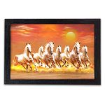 LIFEHAXTORE Xtore Seven Lucky Running Vastu Horses Art Framed Painting (Sunset Oranage, 12 Inch x 18 Inch) multicolor