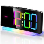 ONEWAY Digital Alarm Clock Bedside Clock Curved Led Clock RGB Colorful Silent Kids Alarm Clock for Heavy Sleepers/Bedrooms with 4 Levels Brightness & 3 Volume & Snooze & 12/24H & Memory Function