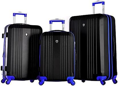 Olympia U.S.A. Apache Expandable Lightweight Hardside Luggage with Double 4 Wheels Spinner Suitcase and Hidden Laptop Compartment, 3-Piece Black/Blue, 3-Piece Luggage Set, Hardside Expandable Luggage