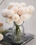 SATYAM KRAFT 5 Pcs Artificial Chrysanthemum Hydrangea Ball Flower Stick for Home Decor, Office, Bedroom, Balcony, Diwali, Living Room, Deepawali Decoration(Pack of 5)(Off White)(Without Vase Pot)