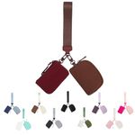 Mini Zip Around Keychain Wristlet Wallet for Women-2 Detachable Dual Pouch Women Coin Pocket Upgrated (Wine red+Caramel)