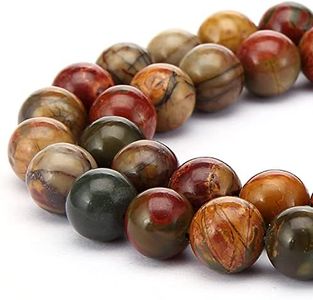 HAAMIIQII 45pcs 8mm Natural Picasso Jasper Beads Round Loose Gemstone Beads for Jewelry Making DIY Bracelet Necklace