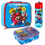 Super Mario Kids Childrens Lunch Box Set – Insulated Lunch Bag, Multicompartment Lunch Box & 580ml Water Bottle - School Travel Lunch Food Set, BPA Free