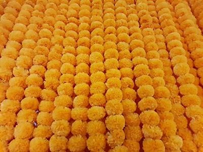 Decoration Craft Light Orange 5ft Artificial Marigold Flower Garland for Parties Wedding Diwali Mehndi Pooja Festival & Traditional Indian Theme Decoration Home Decoration Photo Prop Backdrops DIY