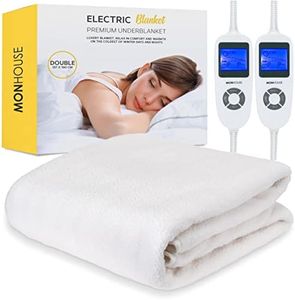 MONHOUSE Premium Soft Fleece Electric Blanket - Heated Under Blanket - Double 137x190cm Beige - Fitted Mattress Cover - Detachable & Machine Washable - Dual Controller Multi Zones, 9 Heat Settings