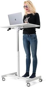 Tatkraft Trend Airlift Pneumatic Sit-Stand Laptop Desk with Wheels, Adjustable Height 29 – 45 inch Effortless Gas-Lift Regulation, Home Office Mobile Rolling Laptop Stand, Large Tabletop, White