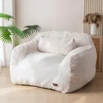 MAXYOYO Giant Bean Bag Chair with Pillow, Boucle Bean Bag Sofa for Adults,Large Upholstered Bean Bag Couch Lazy Sofa with Filler for Reading, Gaming, Beige