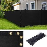 Amgo 5' x 50' Black Fence Privacy Screen Windscreen,with Bindings & Grommets, Heavy Duty for Commercial and Residential, 90% Blockage, Cable Zip Ties Included, (Available for Custom Sizes)