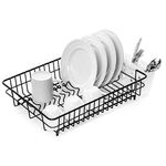 Home Treats Dish Drainer & Plate Rack | Rust Proof Large Black | Rinse Basket For Pots Bowls Plates Utensils | Dish Drainer Rack With Cutlery Basket Included