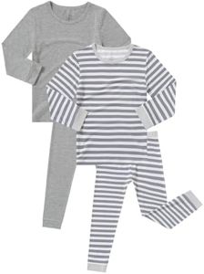 JunNeng Bamboo Viscose Toddler Boys Striped Pajamas 4 Pcs Grey Set 2-3T