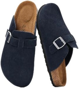 Project Cloud Mens Clogs - Full Grain Genuine Leather Memory Foam Clogs for Men Arch Support Cork Footbed - Non Slip Platform Mules (Brooklyn, NAVYSUEDE,7)