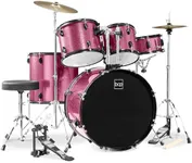 Best Choice Products 5-Piece Full Size Complete Adult Drum Set w/Cymbal Stands, Stool, Drum Pedal, Sticks, Floor Tom - Pink Sparkle