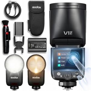 Godox V1 MID F Flash for Fuji, 55W Round Head Speedlite Touchscreen, 650+ Full Power Pops, 1.7s Recycle, TTL/HSS 1/8000s V1MID Lightweight Travel Flash for Fujifilm X-T5 X100VI X-H2 X-S20 Fits AK-R1
