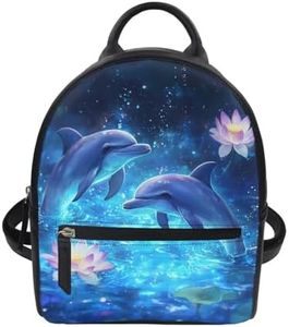 Freewander Leather Mini Backpack for Women Dolphin Lotus Small Backpack Purse for Work Teen Girls Casual Daypack for College Schoolbag Travel Shoulder Bag Mini Satchel