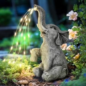 YATOSEEN Statue Elephant avec Lampes Solaires Exterieures Jardin – Statue Jardin Exterieur, Figurine Elephant Décorations, Cadeau pour la Famille Les Amis, Pendaison de Crémaillère Décoration