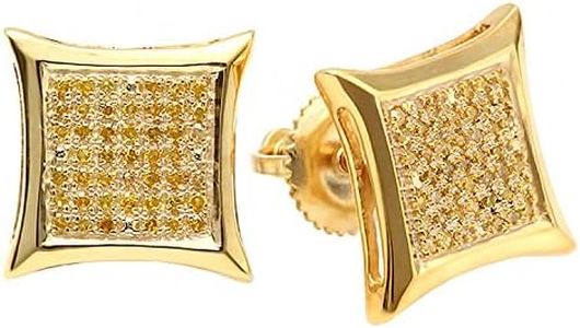 Dazzlingrock Collection 0.20 Ctw Natural Round Yellow Diamond 9.9mm Kite Hip Hop Iced Out Studs in 18K Solid Yellow Gold, Screw Back,Unisex Design Ladies,Mens Real Diamond Earrings