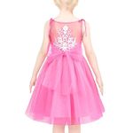 Sunny Fashion Girls Dress Pink Polka Dot Retro Flower Embroidery Bow Tie Formal Party 7 Years