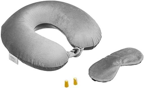 Amazon Basics 100% Memory Foam Travel Neck Pillow with Eye Mask and Ear Plugs Combo|Ergonomically Designed for Ultimate Comfort, Perfect for Air, Car, Train, Bus Travel - Melange, Standard Size