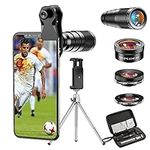 Apexel Cell Phone Camera Lens-22X telephoto Lens +25X Macro Lens+120° Wide Angle Lens+205°Fisheye 4 IN 1 Phone Lens Kit with tripods for iphone 11 pro huawei P30 Samsung and More