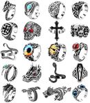 Helicopchain 20Pcs Vintage Punk Rings for Men Women Adjustable Open Gothic Knuckle Rings Set Y2K Rings Frog Snake Dragon Claw Peacock Rings Retro Jewelry Rings