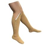 Presadee Closed Toe 15-20 mmHg Zipper Compression Leg Swelling Circulation Fatigue Knee Length Stocking Wide Big Calf Energy Support Socks (Beige, L/XL)