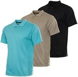 Real Essentials 3 Pack Mens Dry Dri Fit Polo Shirt Short Sleeve Golf Tennis Active Athletic Performance Work Sports Collared Business Casual Tee