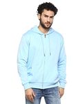 Alan Jones Clothing Men's Solid Zipper Hooded Sweatshirt (Sky_L)