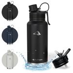 ProTherm Insulated Water Bottle 1000ml (32oz) Stainless Steel Leakproof With Handle Sports Travel Gym Bottles Hot & Cold 12-24hr Drinking Flask Designed For On The Go Activities (Black)