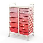 COSTWAY 15 Drawers Storage Trolley, Home Office Stationary Rolling Cart with 4 Wheels, Multipurpose Mobile Organiser Shelving Unit for Makeup Beauty Salon (Gradient Pink)