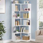 Tribesigns 6-Tier Corner Bookshelf, 64.9 Inch Tall Bookcase with Anti-Drop Panel, Modern Freestanding Corner Shelf Display Rack Storage Organizer for Home Office, Living Room, White
