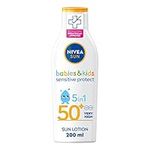 NIVEA SUN Kids Protect & Sensitive Sun Lotion (200ml) Sunscreen with SPF 50+, Kids Suncream for Sensitive Skin, Immediately Protects Against Sun Exposure