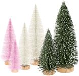 6pcs Mini Christmas Trees Christmas Decor, Artificial Christmas Mini Bottle Brush Trees Tabletop, Christmas Decoration Trees with 4 Size Xmas Holiday Decor (6pcs Green+Pink+Beige)