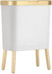 Kitchen Trash Bin with Lid, 15 Liters Plastic Garbage Bin, Slim Rubbish Bin for Bedroom/Bathroom/Living Room (White)