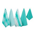DII Cotton Foodie Kitchen Dish Towels 18 x 28 & Dish Cloth 13 x 13, Set of 5, Ultra Absorbent Washing and Drying Towels for Cooking and Baking-Aqua