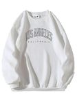 SXV 'Los Angeles California’ Printed Cool Aesthetic Drop Shoulder Oversized Sweatshirt (L, White)