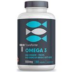 Transforme Omega 3 Fish Oil 1000mg 180 Softgels, Pure High Strength, Balanced EPA & DHA, Natural Vitamin E