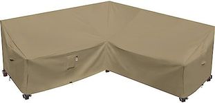 Heavy Duty Outdoor Sectional Sofa Cover, 100% Waterproof 600D Patio Sectional Couch Cover, Lawn Patio Furniture Cover (V-Shaped 85x85 - Khaki)