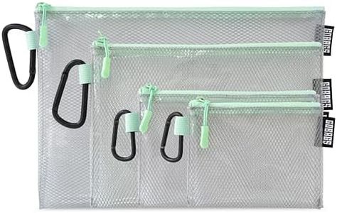 GOBAGS Air Production Multi‑Size Clear Zipper Pouch (4‑Pack) – Cable Organizer & Travel Gear Bag for Electronics, Camera Accessories, Tool Pouch & Small Tech Storage (Mint Green)