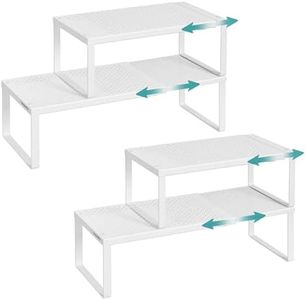 SONGMICS Spice Racks, Set of 4 Expandable Kitchen Countertop Shelves, Small Cupboard Organizers, Metal, Space-Saving Tabletop Shelves, Matte White UKCS404WC01