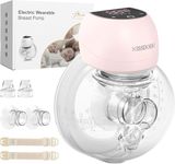 KISSBOBO Electric Breast Pump, Wearable Breast Pump Hands Free Portable,4 Modes 12 Levels with LED Dispaly, Low Noise Painless Rechargeable Wireless Electrical W/ 21/24MM Flanges, (Pink 1PCS)