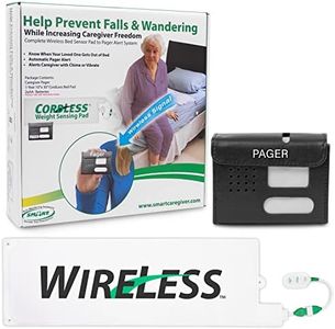 Smart Caregiver Wireless Bed Pad Alarm System with Weight Sensor and Pager for Fall Prevention | 10" x 30" Alarm Pad for Bed Alerts Medical Caregiver | Cordless Bed Alarm with Up to 300' Range