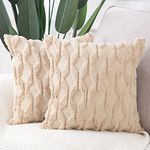 Madizz Set of 2 Soft Plush Short Wool Velvet Decorative Cushion Covers Luxury Style Throw Pillow Cases Pillow Shell for Sofa Bedroom Square Khaki 18x18 inch, 45x45 cm