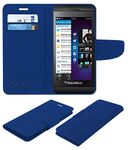 ACM Mobile Leather Flip Flap Wallet Case Compatible with BlackBerry Z10 Mobile Cover Blue