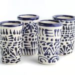 MEXTEQUIL - Talavera Shot Glasses Set of 4 Authentic Mexican Tequila Shot Glasses - Hand-Painted - 2 Oz (Blue Lace)