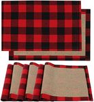 LOMOHOO 6pcs Buffalo Plaid Placemats Red and Black Buffalo Check Placemats Reversible Cotton Burlap Christmas Placemats for Home Holiday Christmas Dining Table Decorations