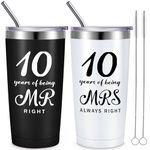 2 Pcs Wedding Anniversary Coffee Mug Being Mr/Mrs Always Right Present Set Anniversary Presents for Couple 20 oz Mug Tumbler with Lids for Grandparents Parents (10th Tumbler)