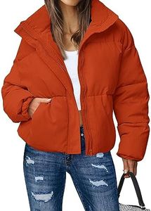 MEROKEETY Women's Long Sleeve Thicken Puffer Jacket Oversized Quilted Short Winter Coat with Pockets, OrangeRed, XL