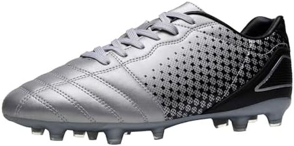 DREAM PAIRS Mens Superflight-1 Firm Ground Soccer Cleats Soccer Shoes, Silver/Black - 6.5 (Cleats)